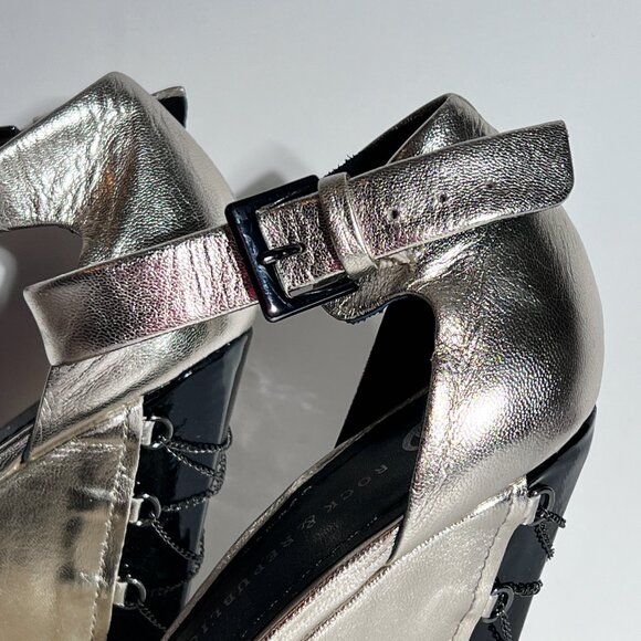 Rock & Republic Soft Pewter Gold Wedge Leather Corset Heel Sz 8 - Picture 8 of 14